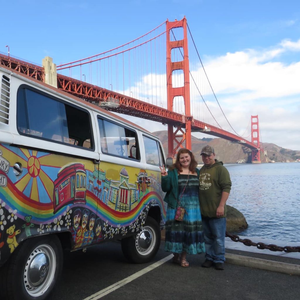 Standing in front of golden gate bridge