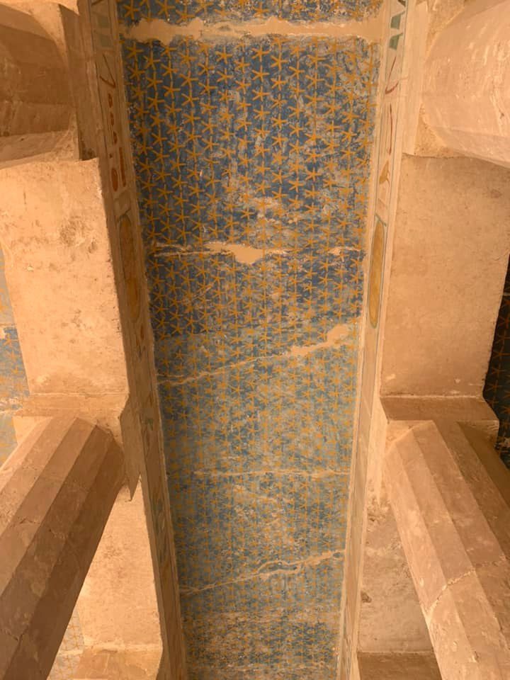 The ceiling of a temple that depicts stars in the sky